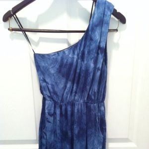 Blue Tie Dye One Shoulder Dress with Pockets, S